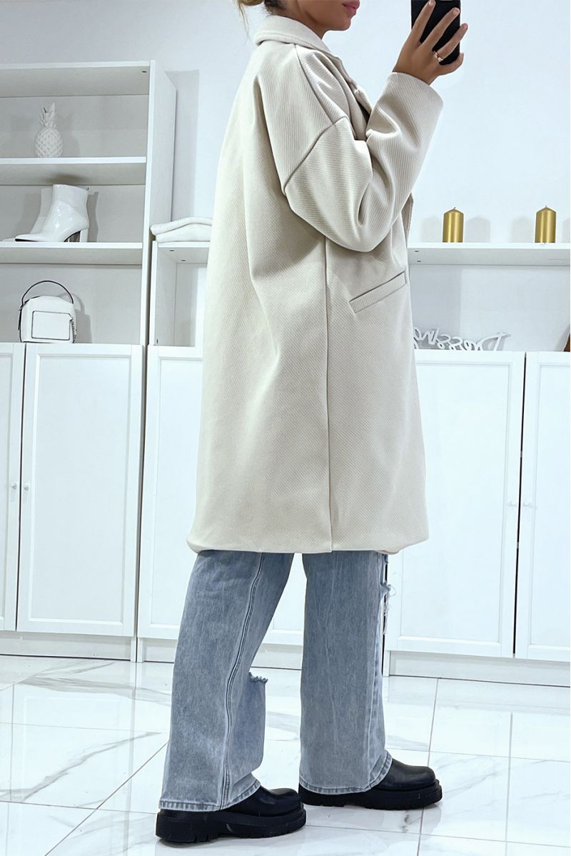 Lange beige jas met een zeer mooie stof gevoerd met zakken - 3