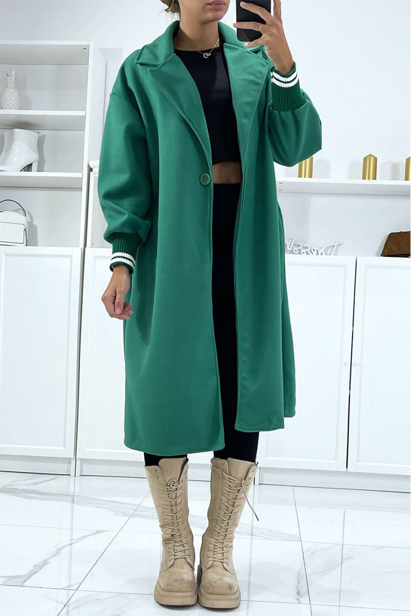 Lange oversized jas in groen met ribbels op de mouwen - 3