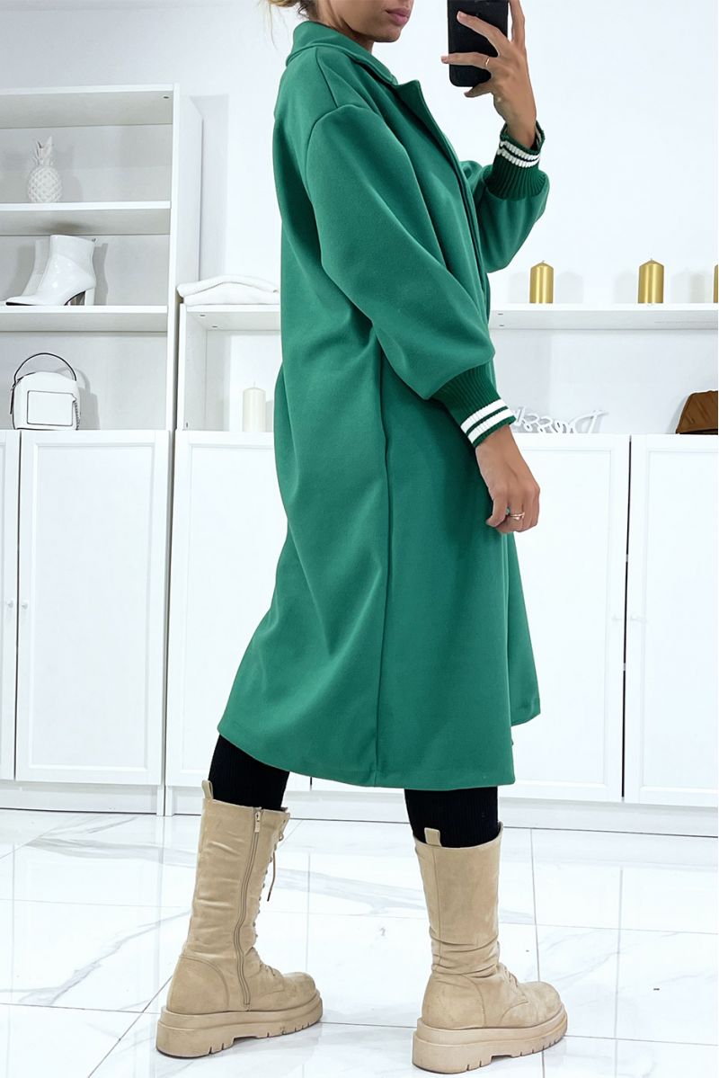 Long manteau over size en vert avec bord côte aux manches - 4