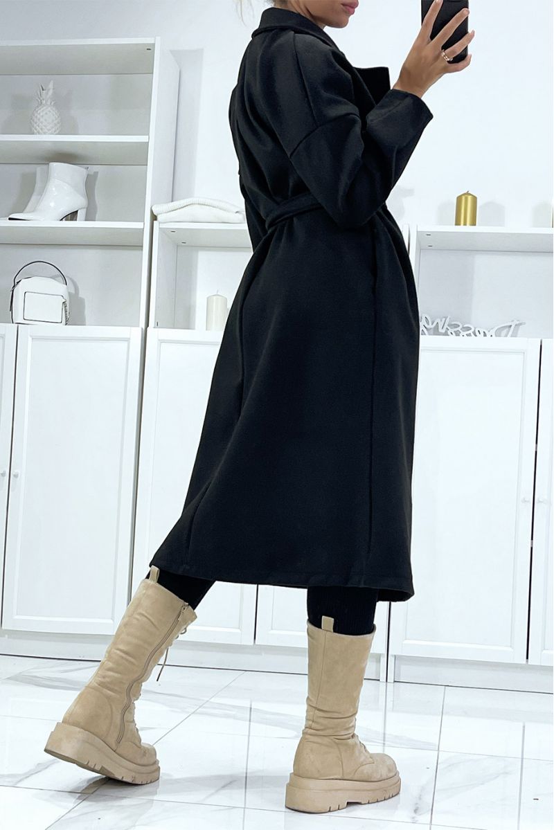 Long black coat with belt and pockets - 3