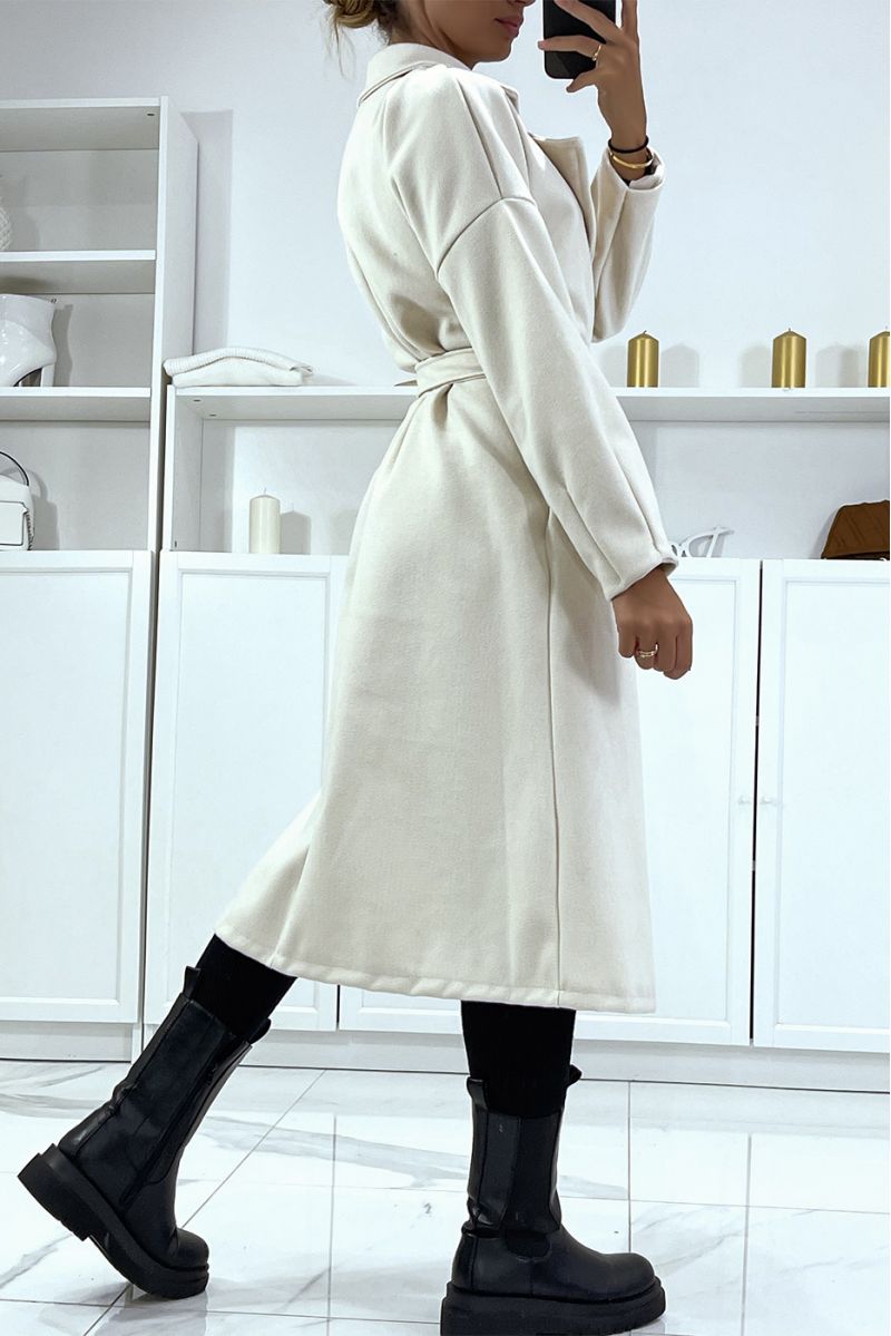 Long beige coat with belt and pockets - 3