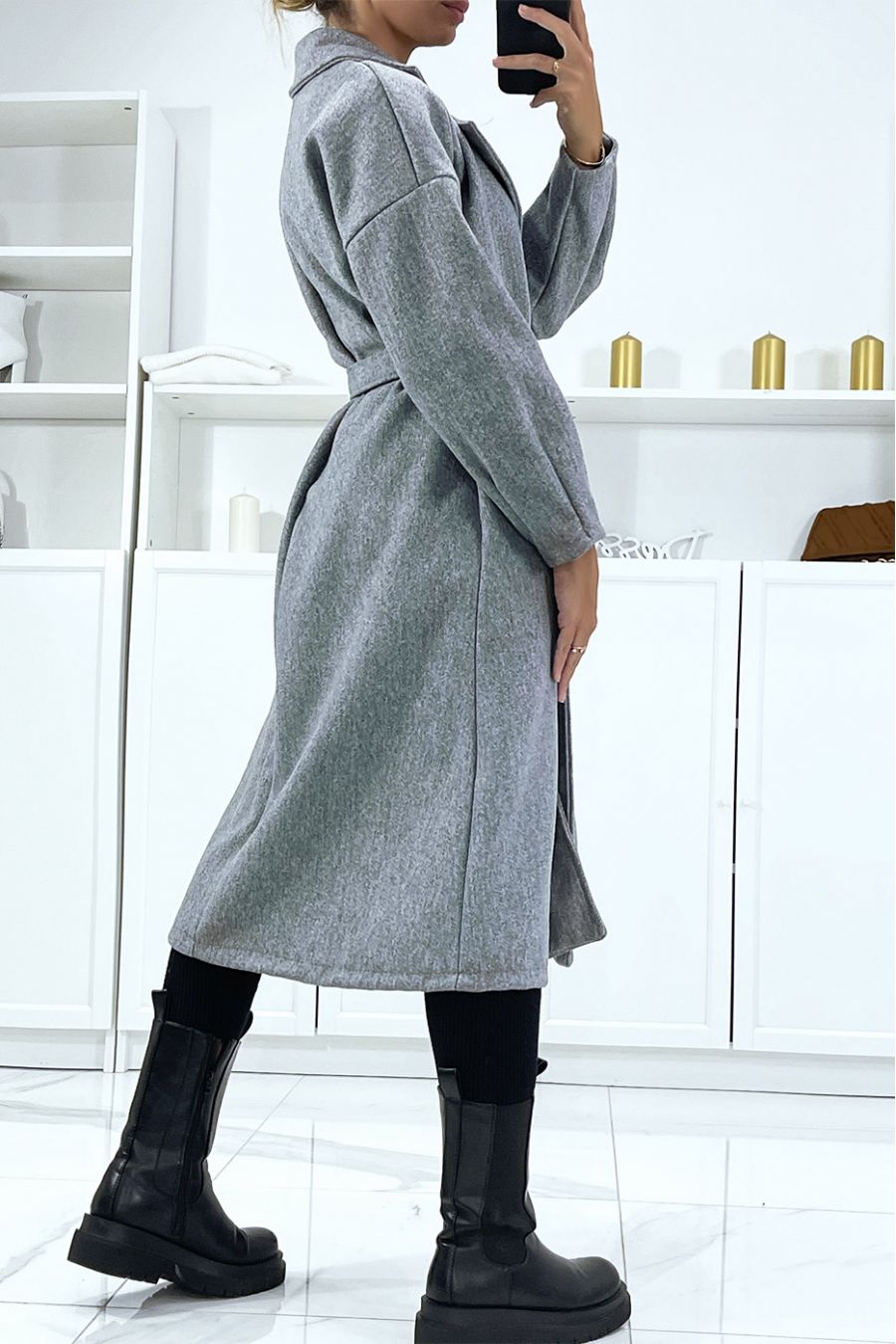 Manteau gris avec online ceinture