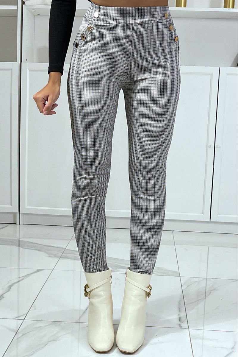 Pantalon canard motif carreaux avec poches et boutons - 2