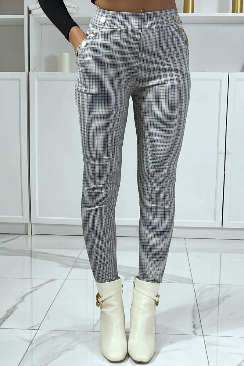 Check pattern duck pants with pockets and buttons - 3