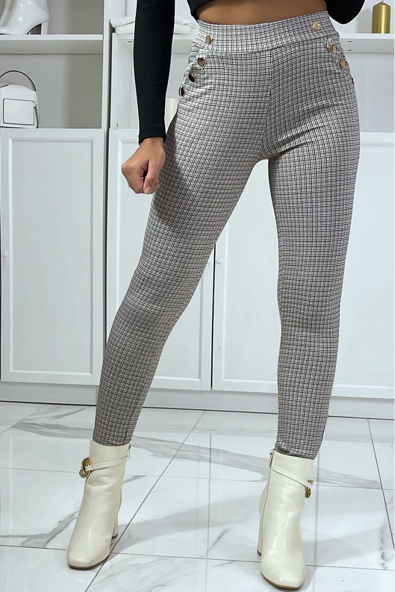 Check pattern camel trousers with pockets and buttons - 2
