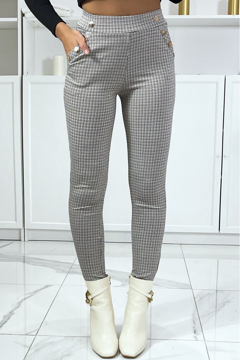 Check pattern camel trousers with pockets and buttons - 3