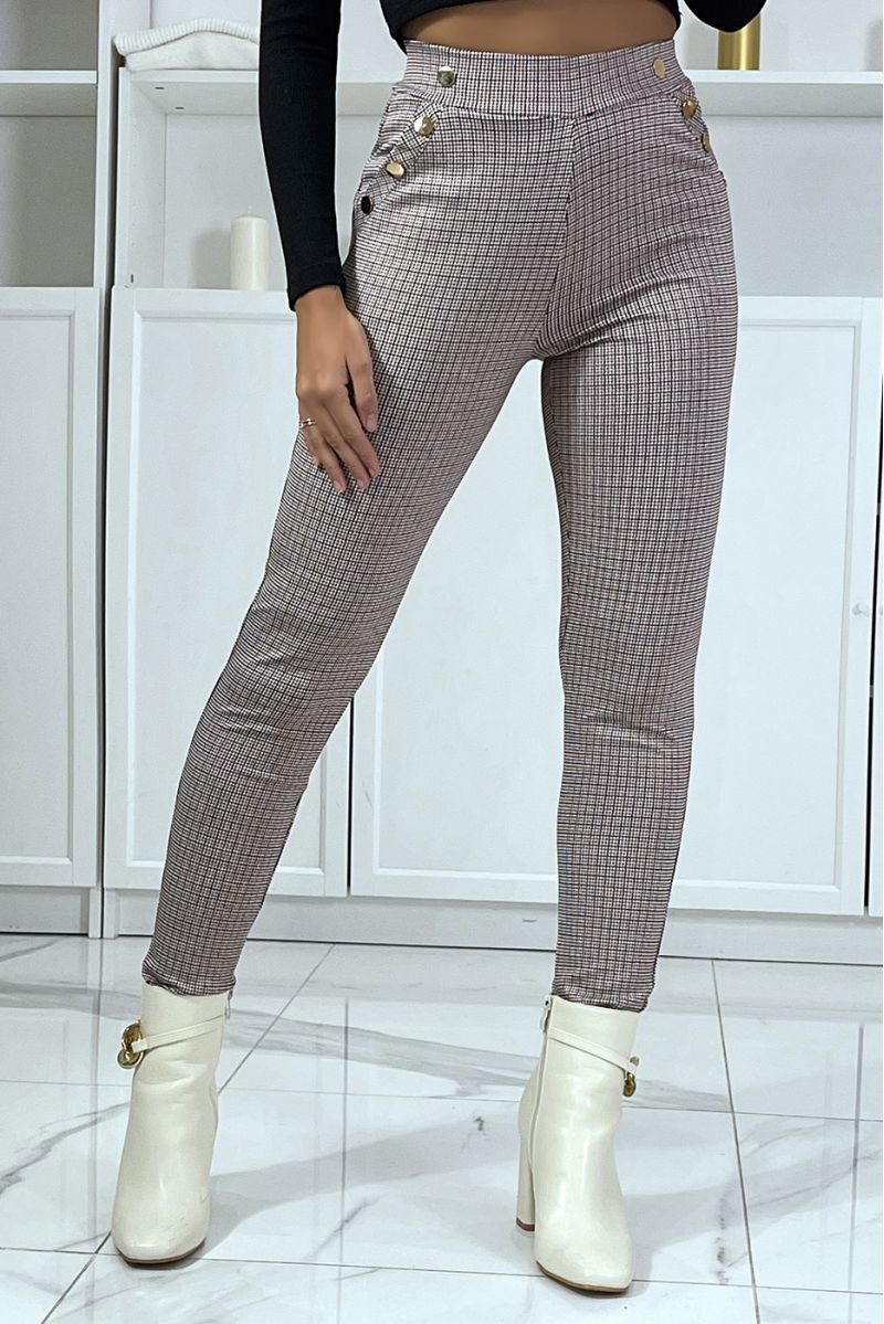 Pantalon bordeaux motif carreaux avec poches et boutons - 2