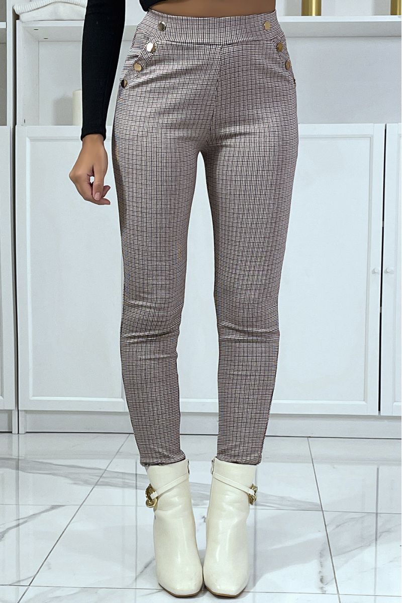 Pantalon bordeaux motif carreaux avec poches et boutons - 3