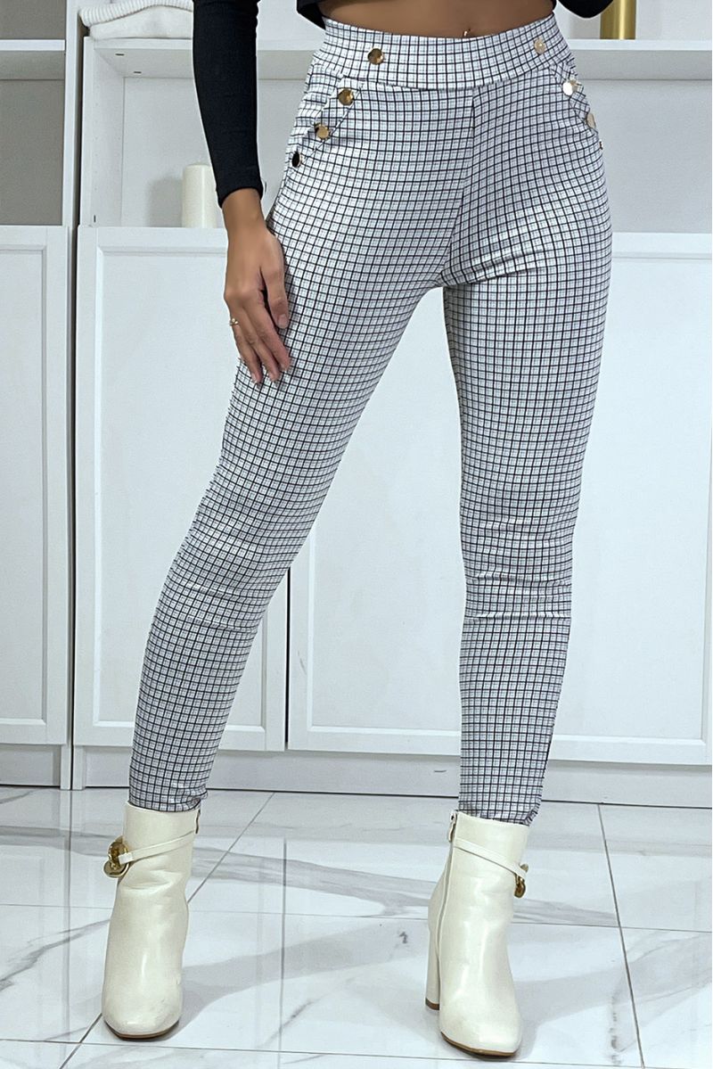 White check pattern trousers with pockets and buttons - 2
