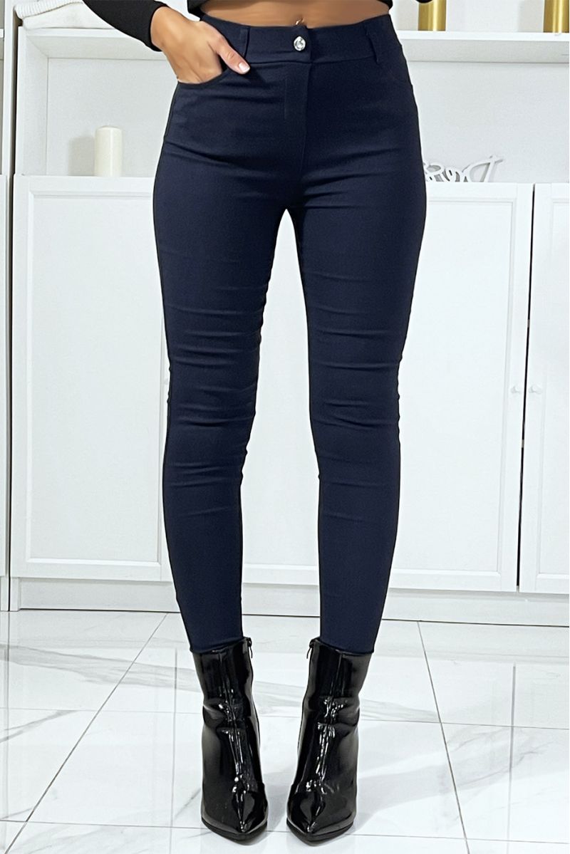 Navy slim pants in very stretchy strech with pockets - 3