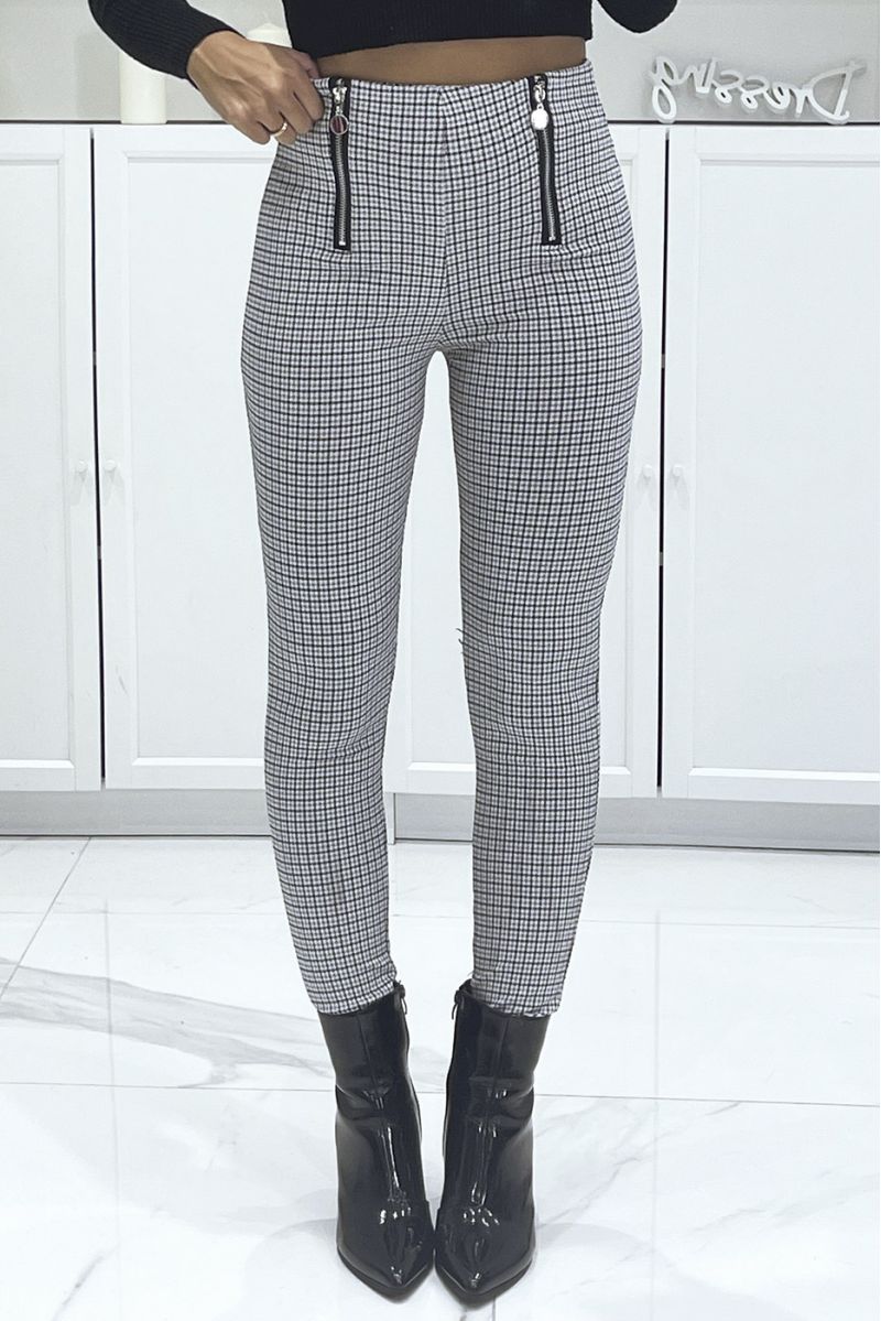 Pantalon slim extensible à motif à carreaux bordeaux et double zip - 2
