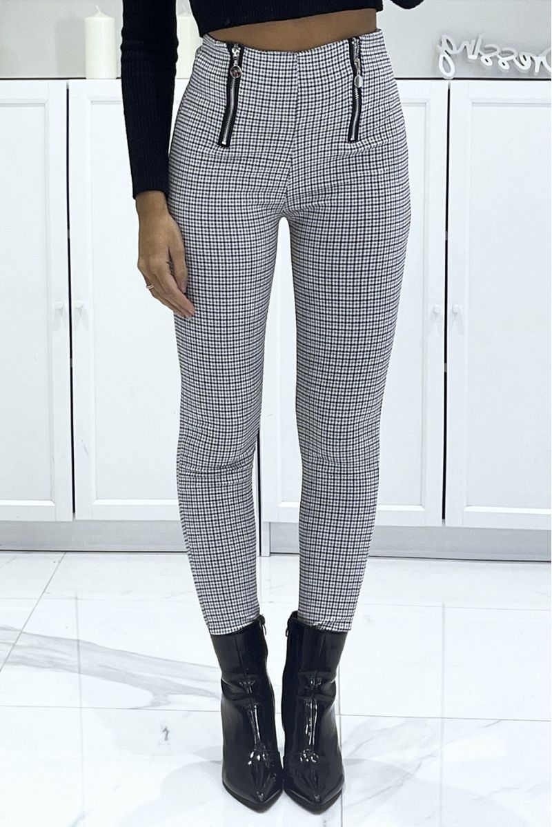 Double Zip Duck Check Stretch Slim Trousers - 2