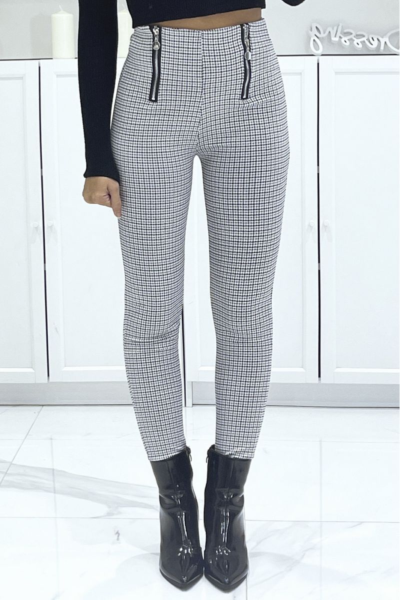 Pantalon slim extensible à motif à carreaux canard et double zip - 3
