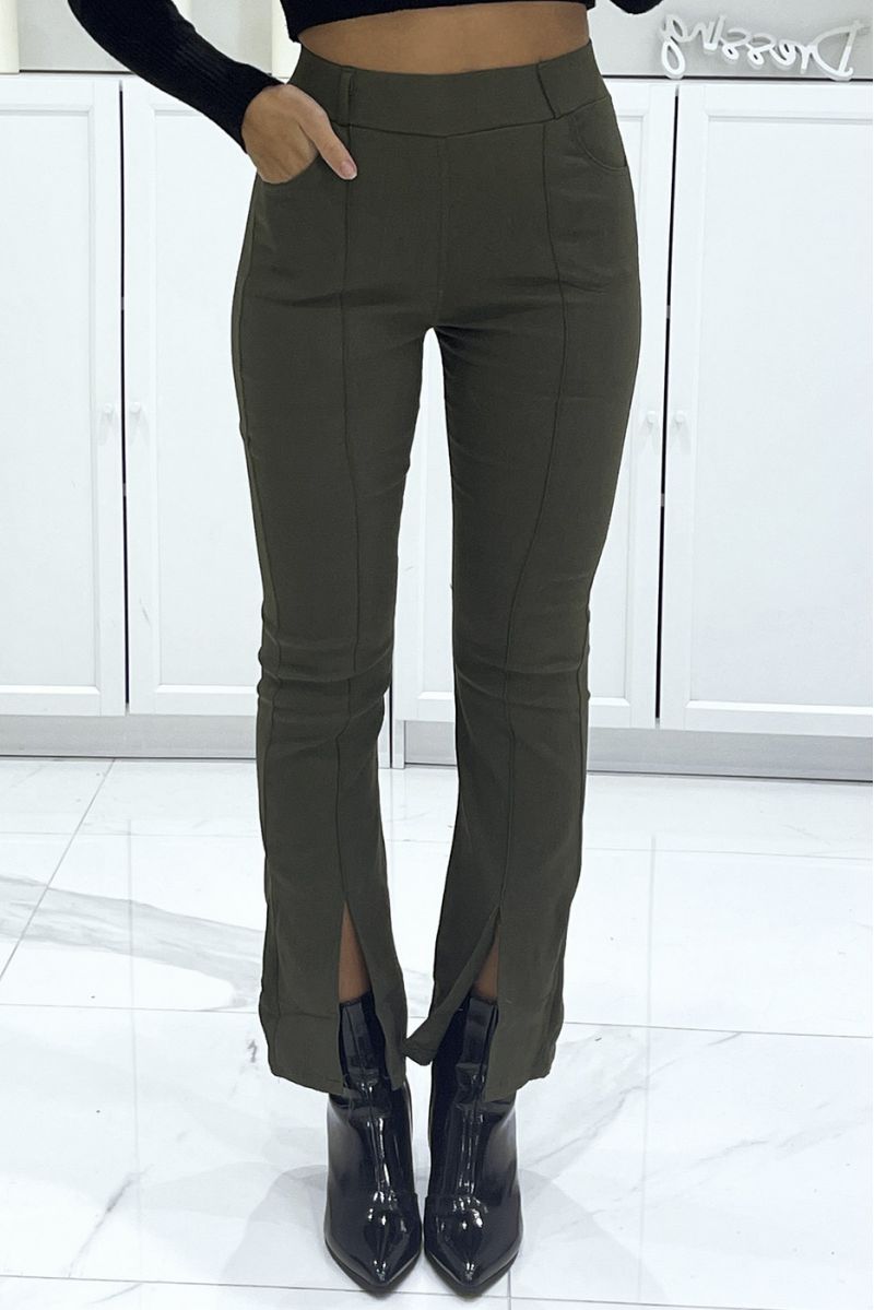 Khaki pants with flared slit at the foot - 2