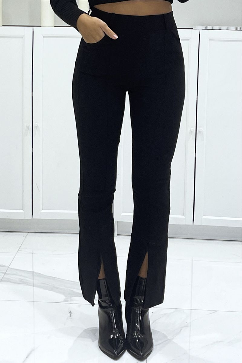 Black trousers with flared slit at the foot - 1
