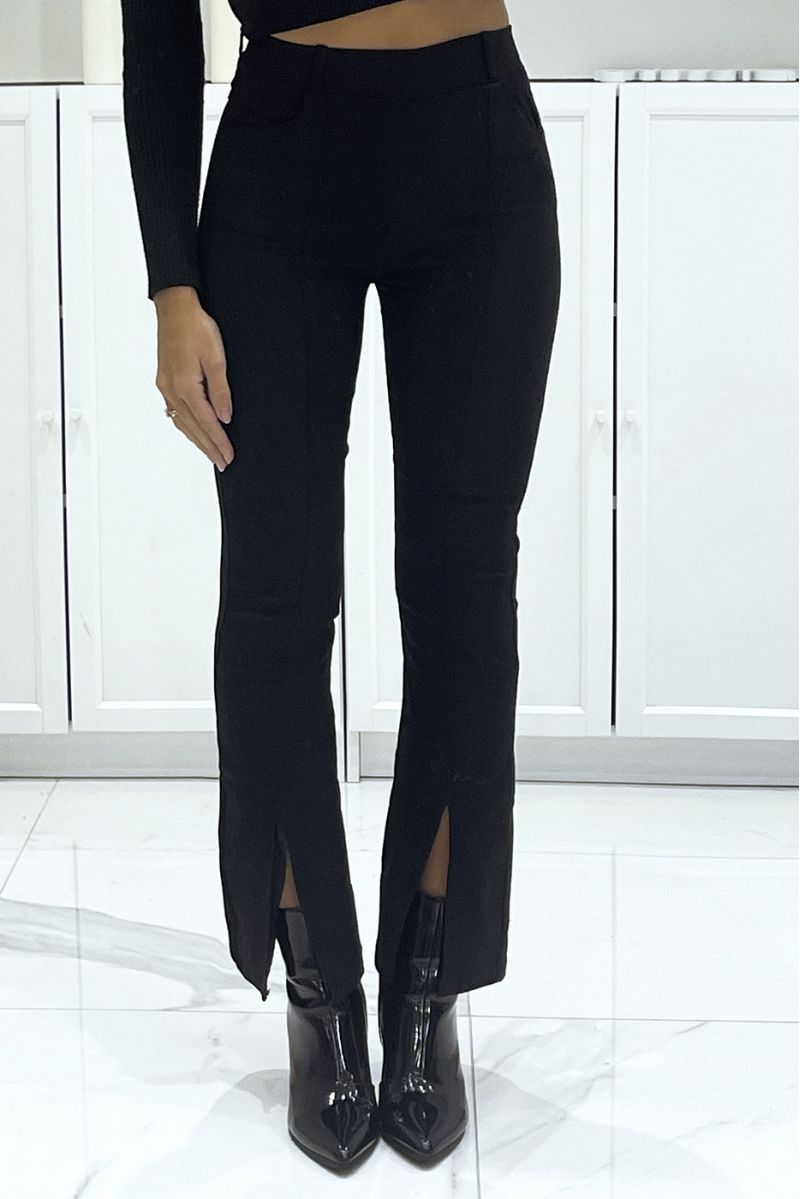 Black trousers with flared slit at the foot - 2