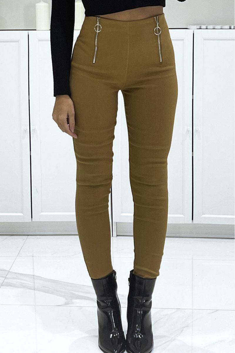 Mustard Stretch High Waisted Double Zip Skinny Pants - 1