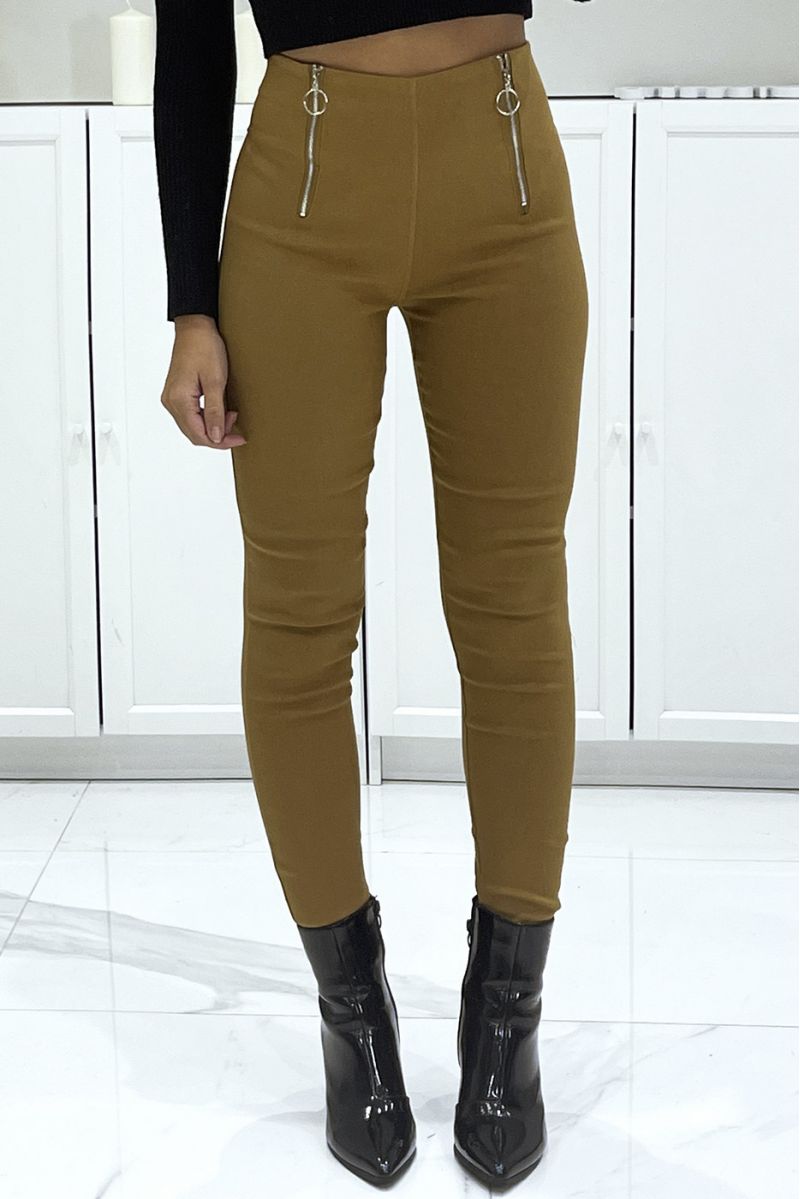 Mustard Stretch High Waisted Double Zip Skinny Pants - 2