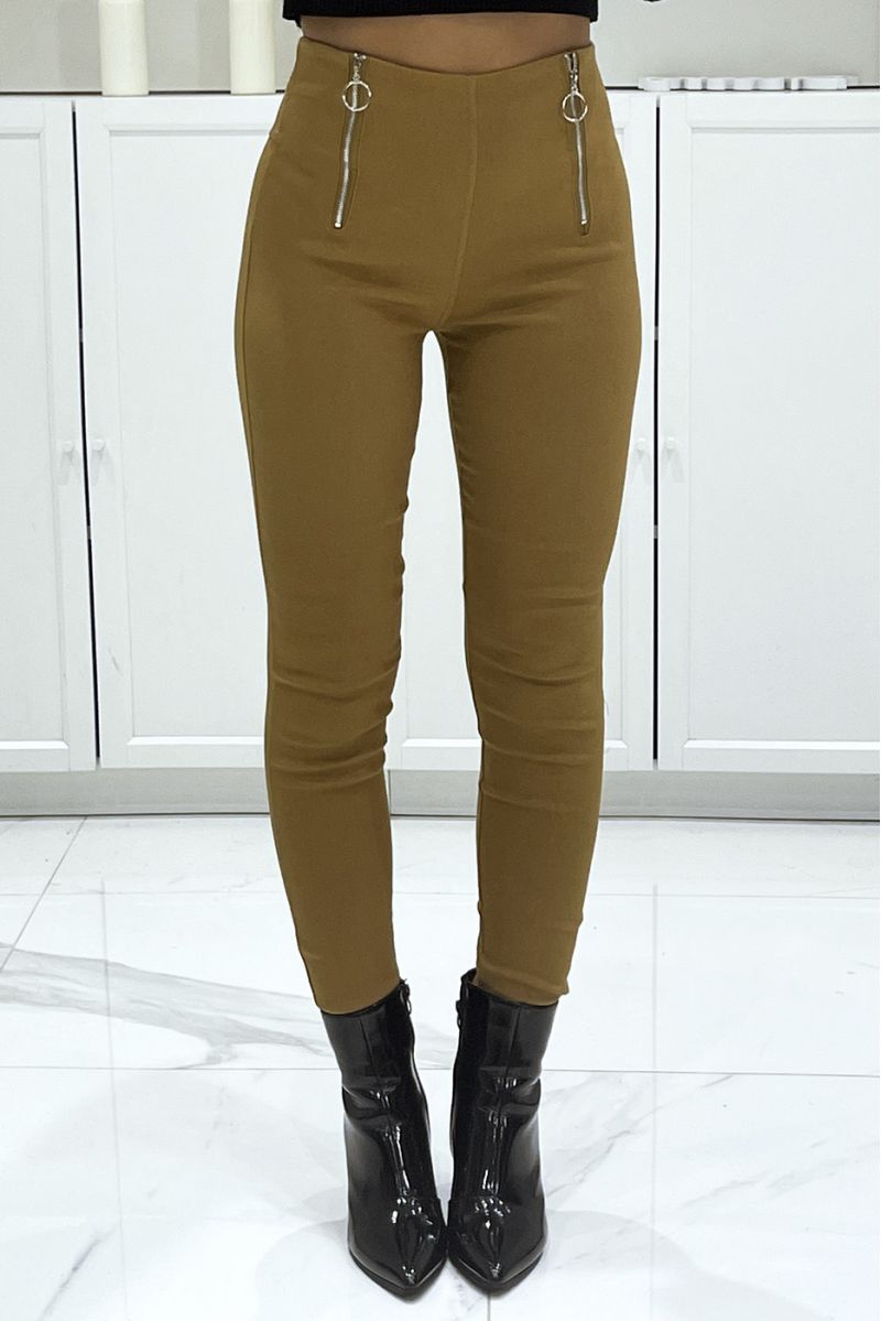 Mustard Stretch High Waisted Double Zip Skinny Pants - 3
