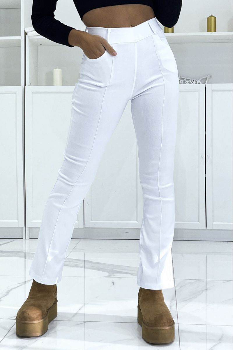 Witte stretch skinny jeans met hoge taille en wijde pijpen - 2