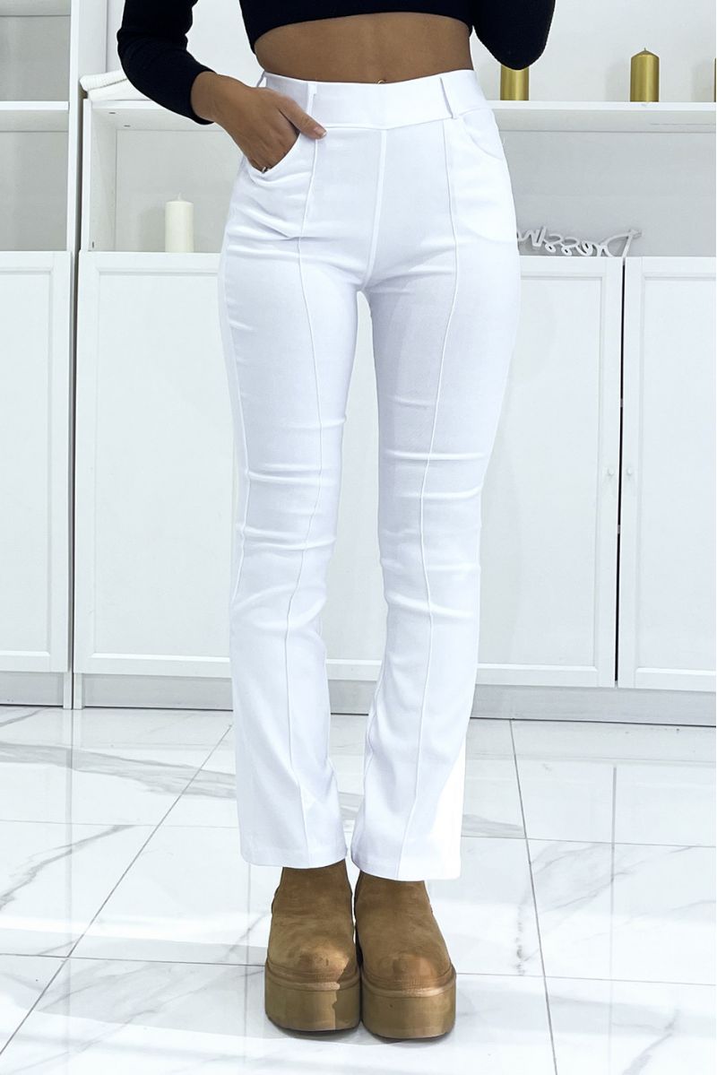 Witte stretch skinny jeans met hoge taille en wijde pijpen - 3
