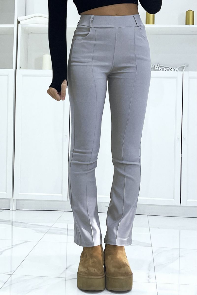 Grijze skinny jeans met hoge taille en wijd uitlopende pijpen - 1