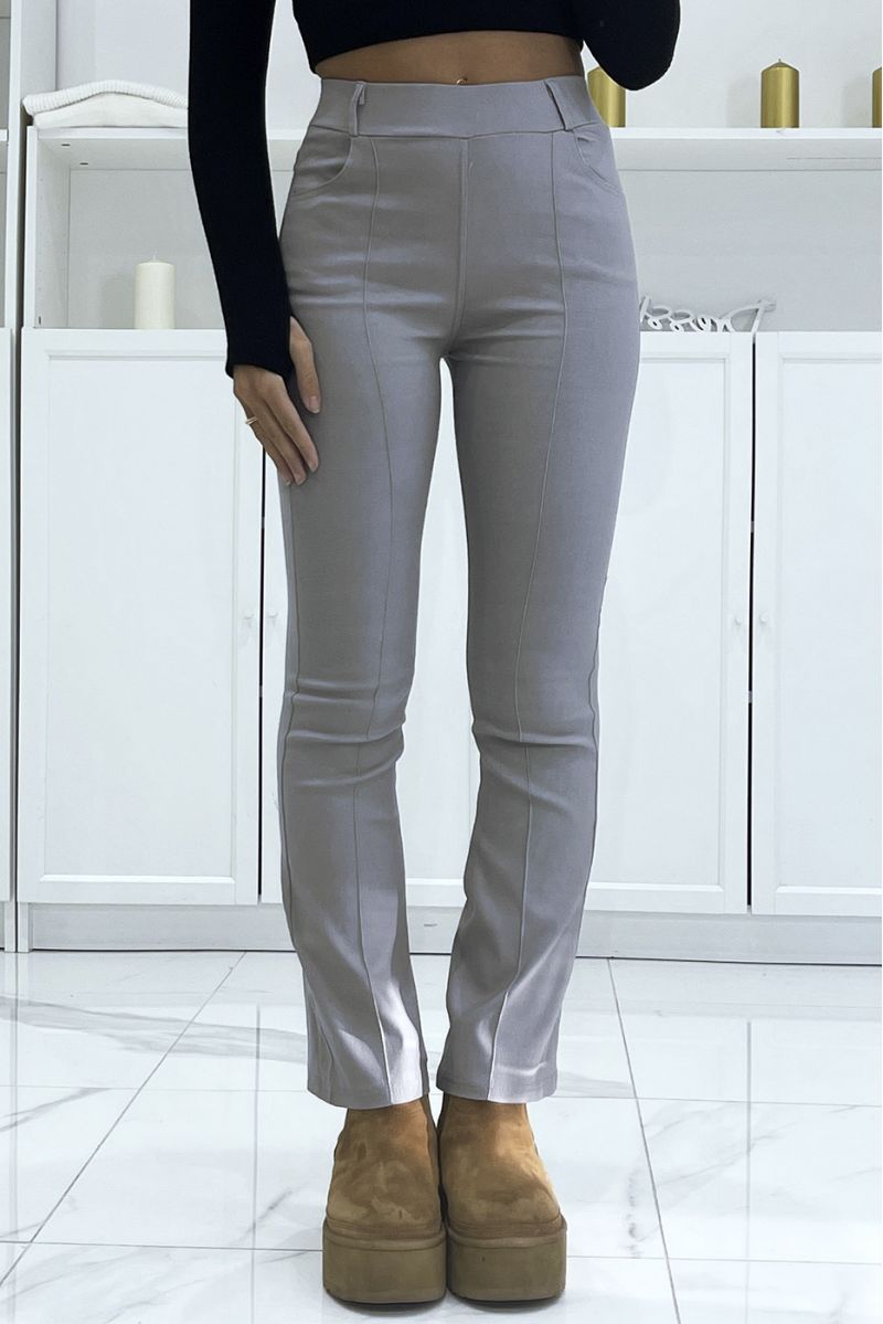 Grijze skinny jeans met hoge taille en wijd uitlopende pijpen - 4