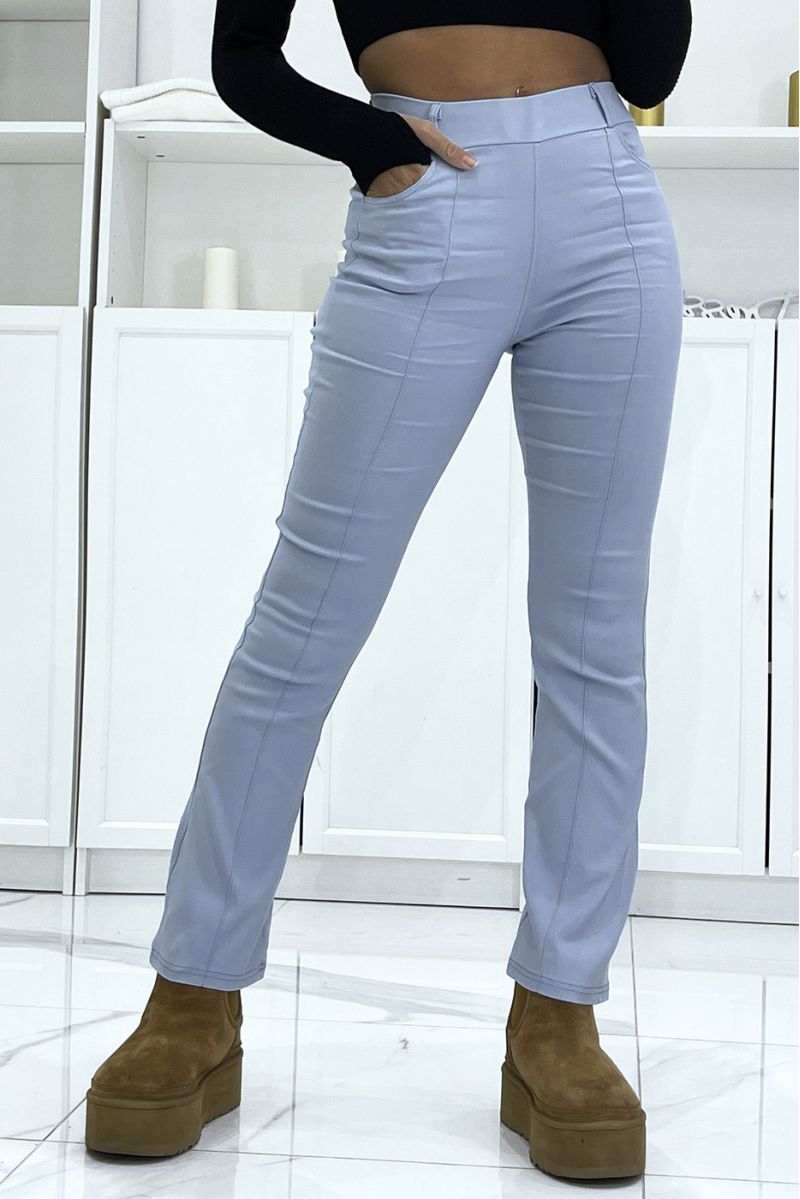 Blauwe slimfit jeans met hoge taille en wijd uitlopende pijpen - 1