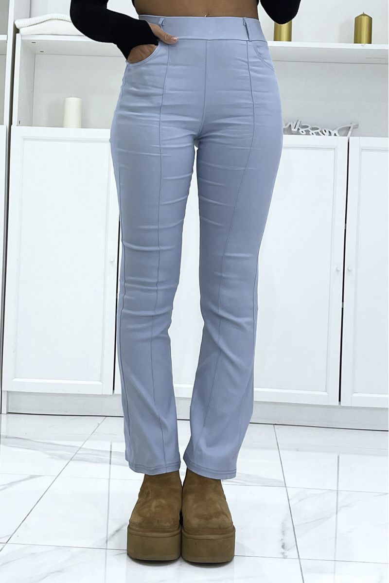 Blauwe slimfit jeans met hoge taille en wijd uitlopende pijpen - 3
