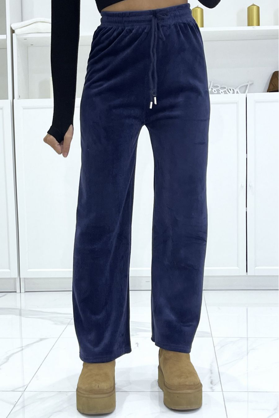 Navy joggers with corduroy and fleece effect - 3