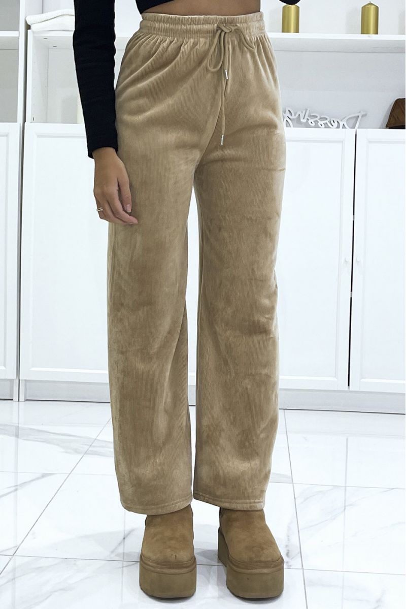 Beige corduroy and fleece effect jogging pants - 3
