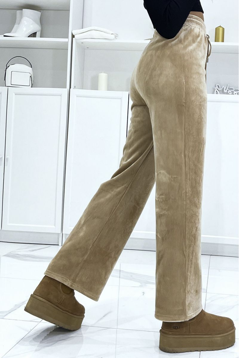 Beige corduroy and fleece effect jogging pants - 4