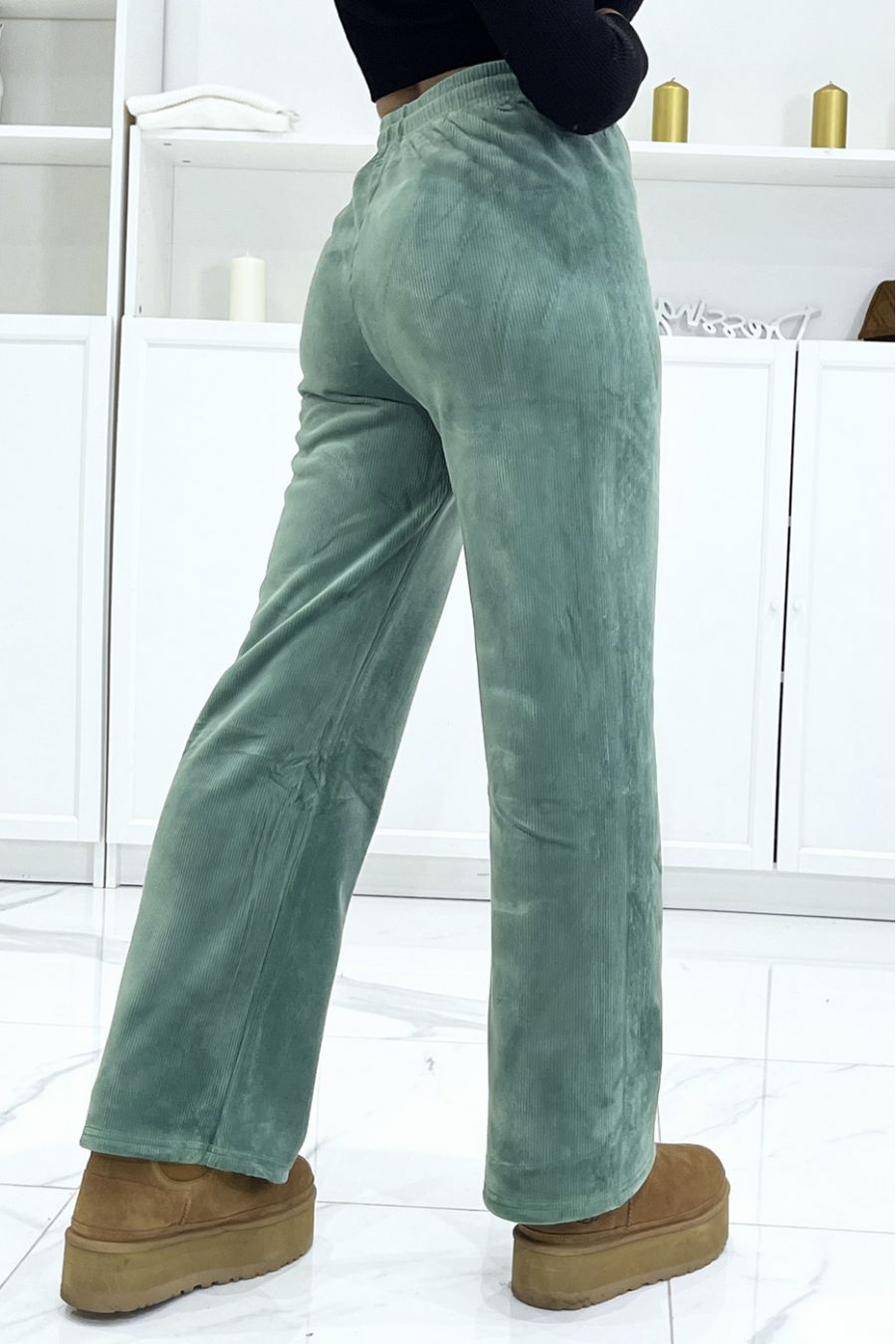 Groene joggingbroek van corduroy en fleece-effect - 3