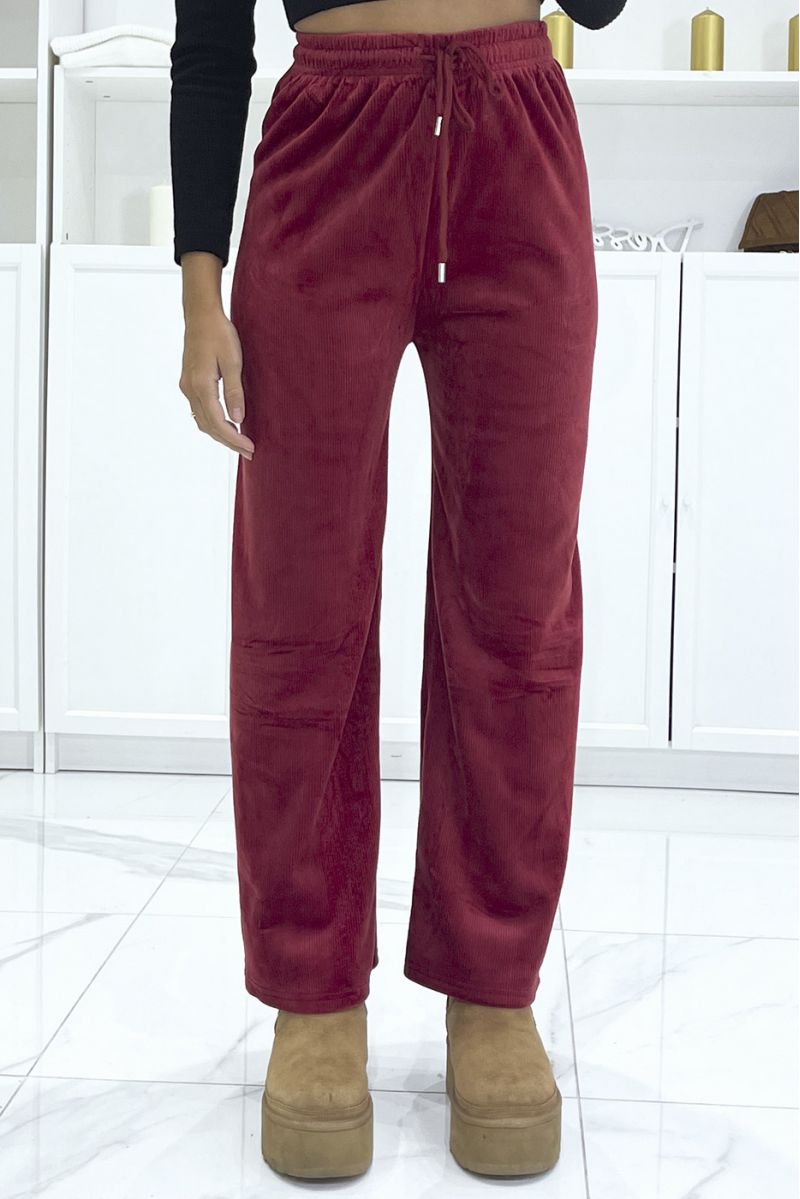 Burgundy joggers with corduroy and quilted effect - 1