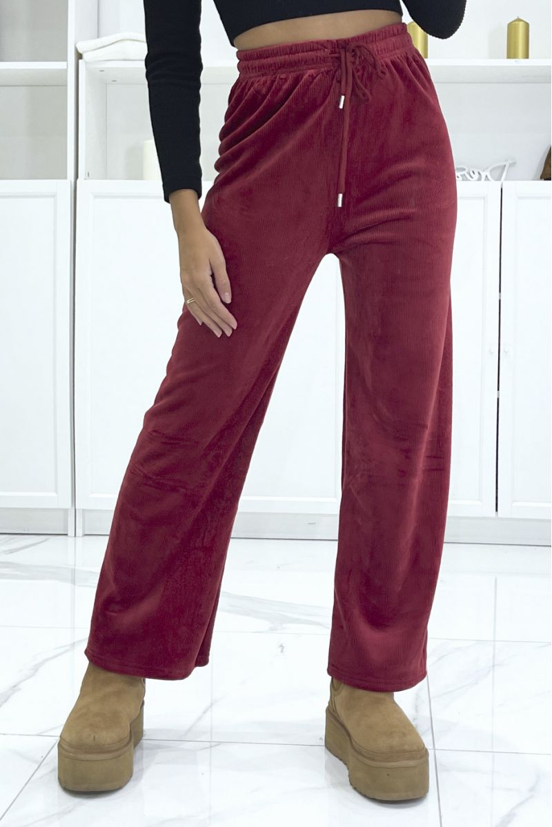 Burgundy joggers with corduroy and quilted effect - 2
