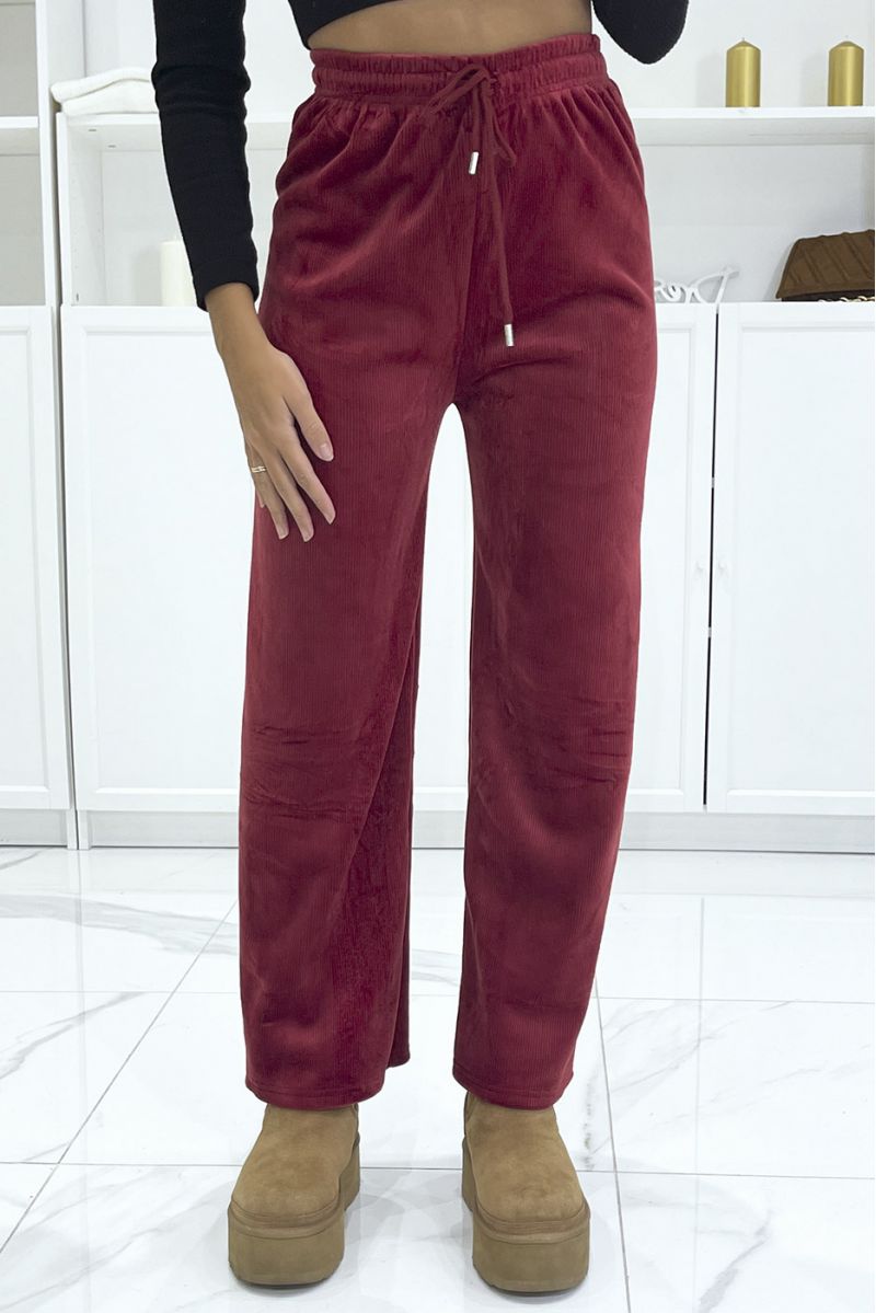 Burgundy joggers with corduroy and quilted effect - 5