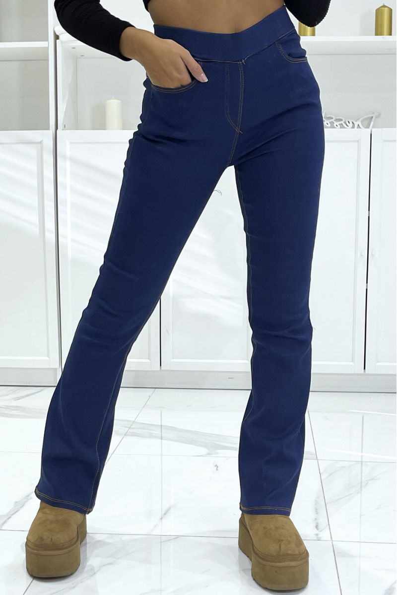 High-waisted stretch navy jeans with flared effect - 3