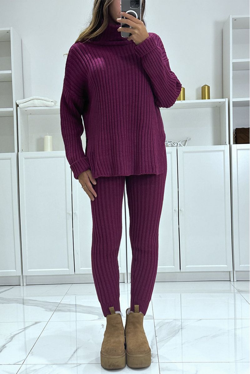 Pruim gebreide coltrui en broek set, erg warm voor de winter - 2