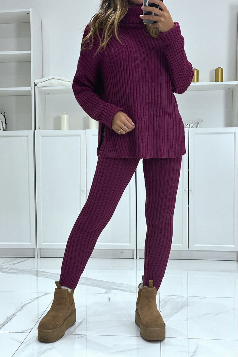 Pruim gebreide coltrui en broek set, erg warm voor de winter - 3