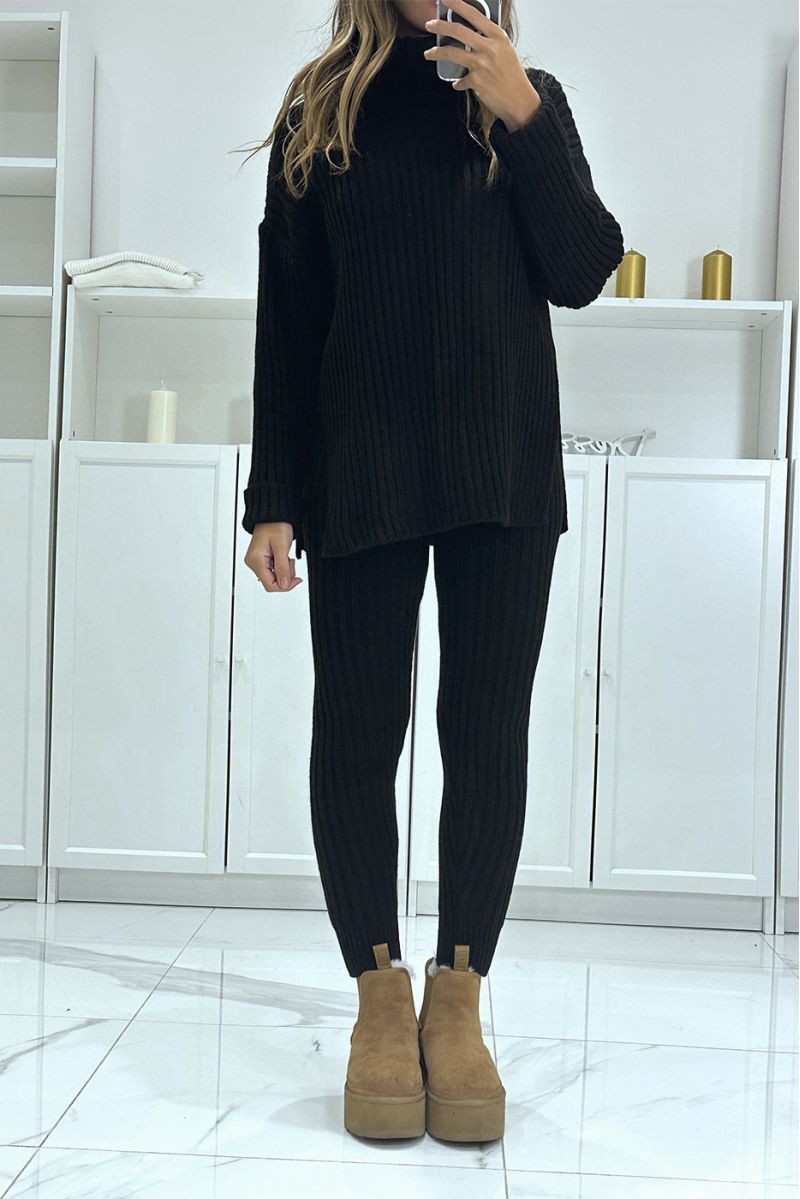 Set of turtleneck sweater and black knit pants, very warm for winter - 3