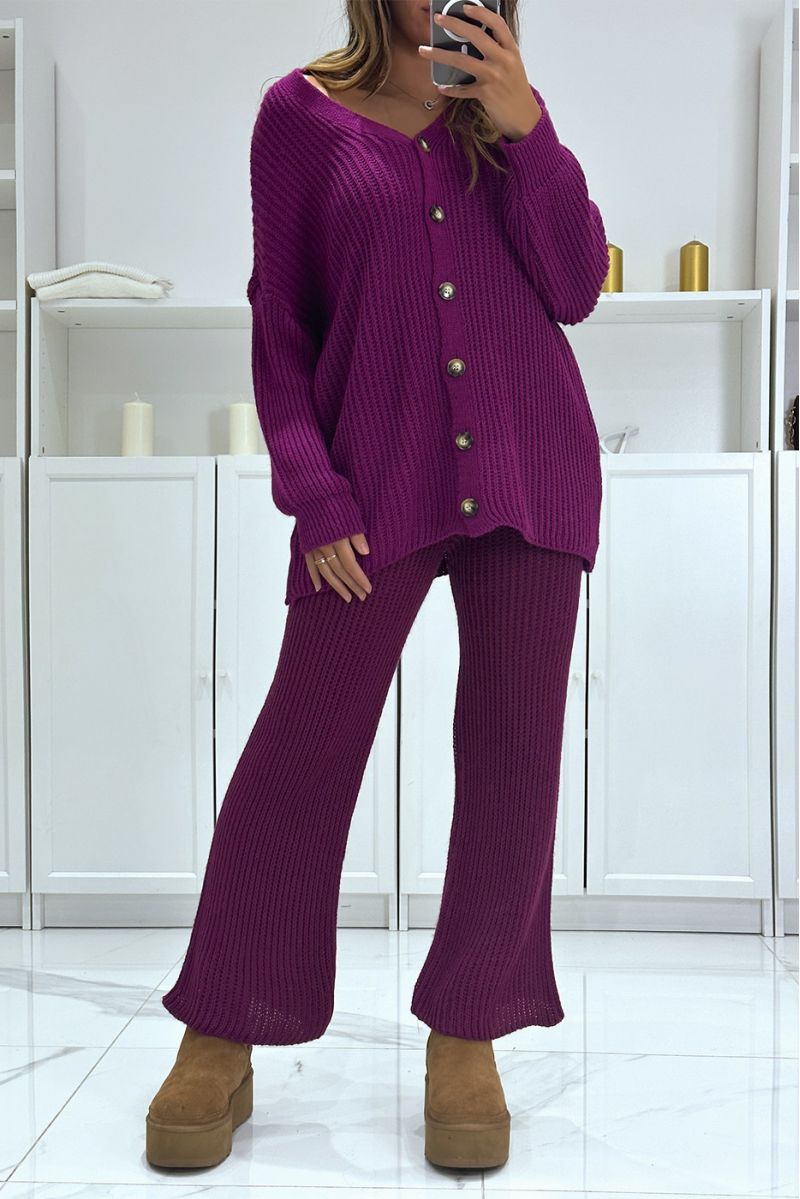 Pruim lang gebreid vest en broek set, erg warm voor de winter - 2
