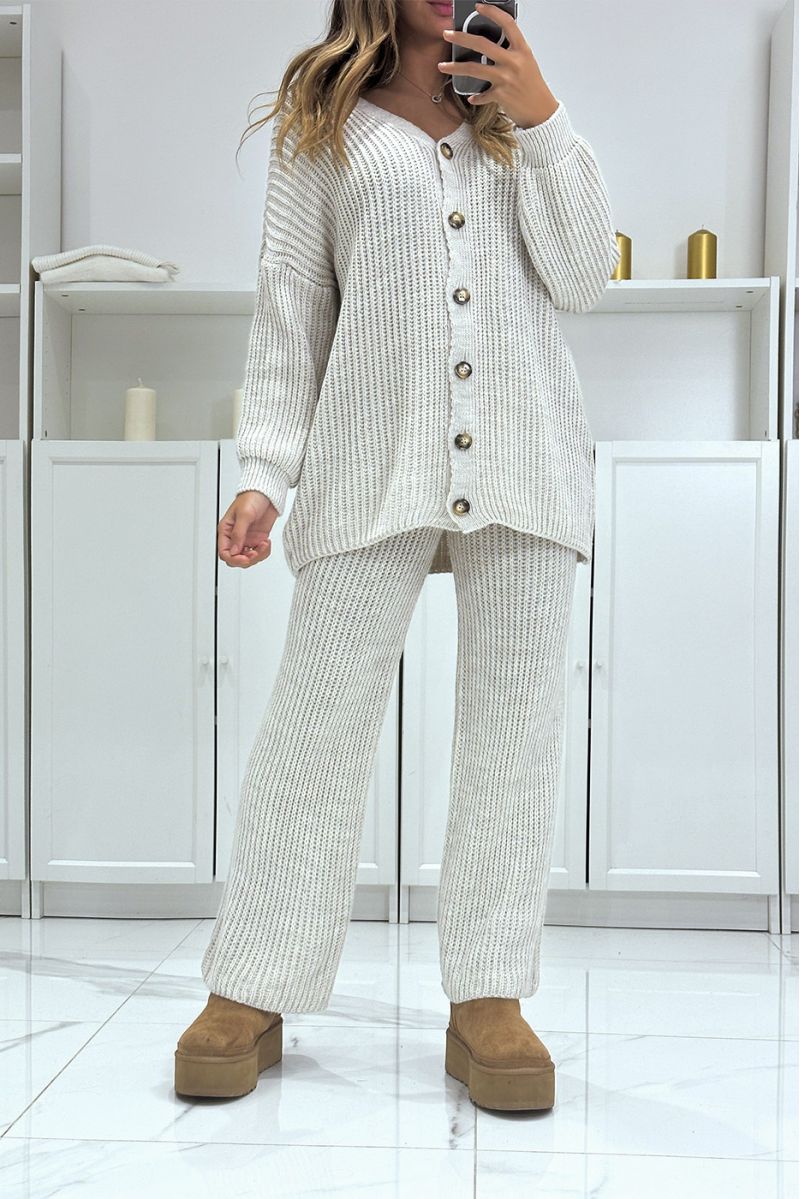 Set lang vest en beige gebreide broek, erg warm voor de winter - 1