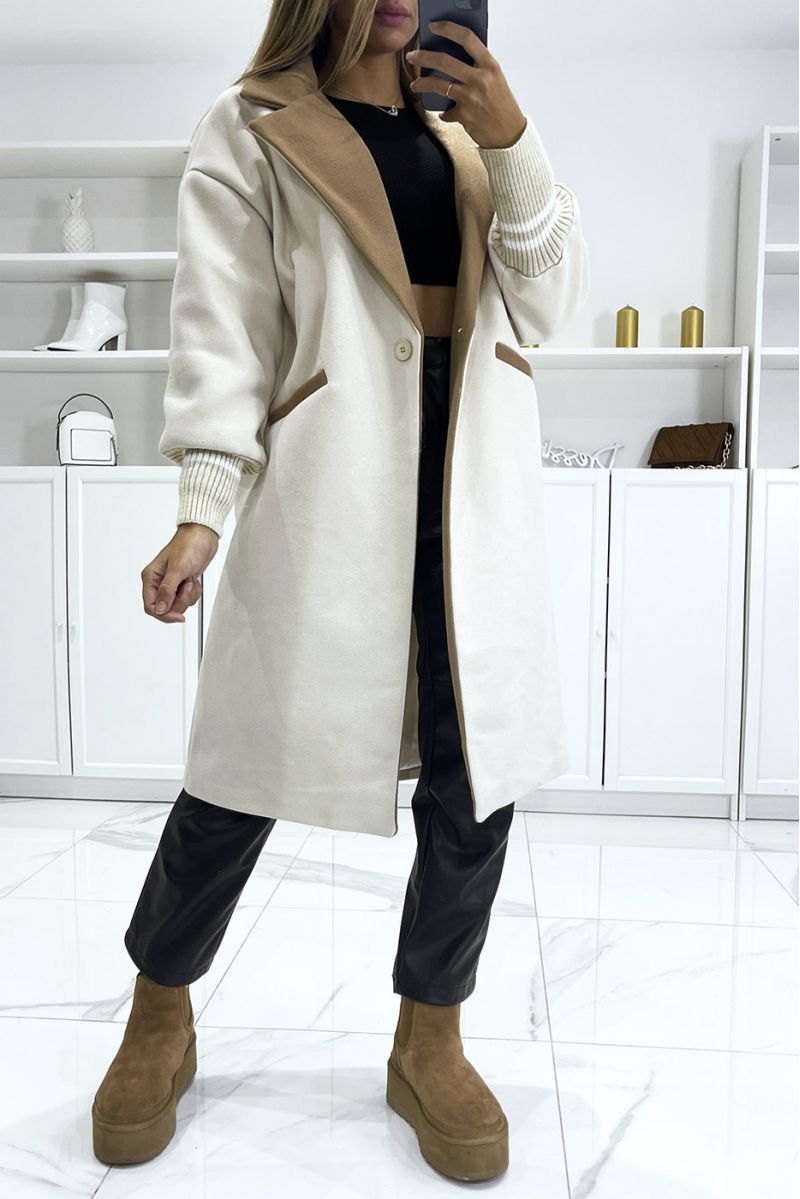 Teddy coat 3/4 beige bicolore à manches resserrées ultra doux - 2