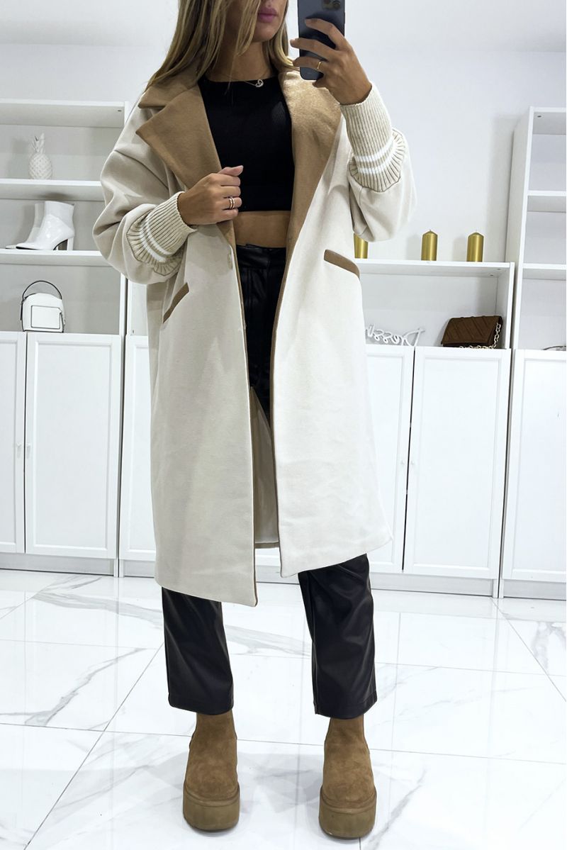 Teddy coat 3/4 beige bicolore à manches resserrées ultra doux - 3