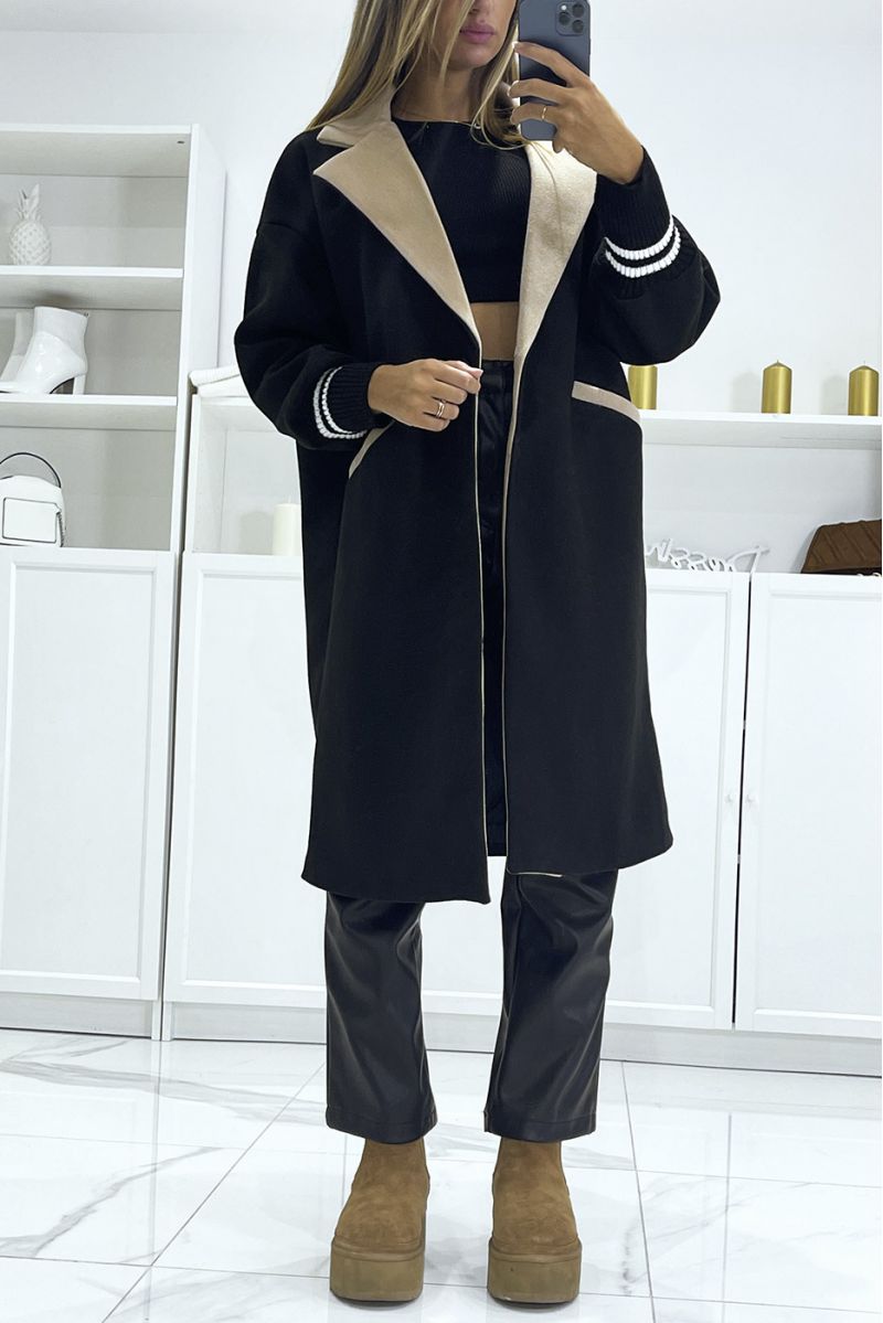 Ultra soft two-tone black 3/4 teddy coat with tight sleeves - 3