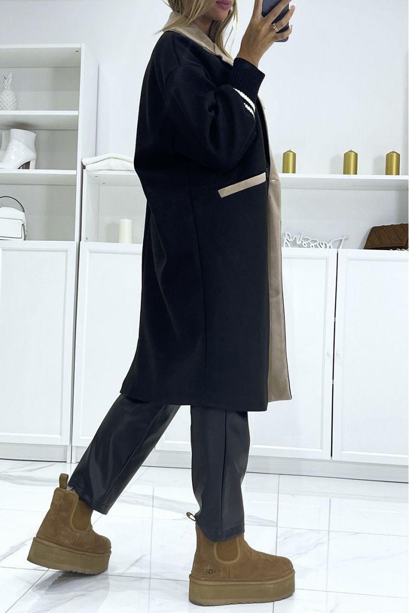 Ultra soft two-tone black 3/4 teddy coat with tight sleeves - 4
