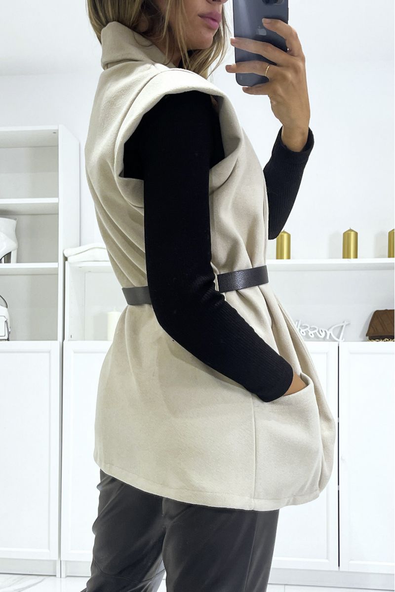 Beige sleeveless jacket with ultra soft belt - 4