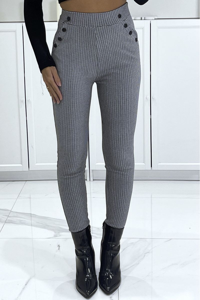 Black stretch cigarette pants with houndstooth pattern, high waist - 1