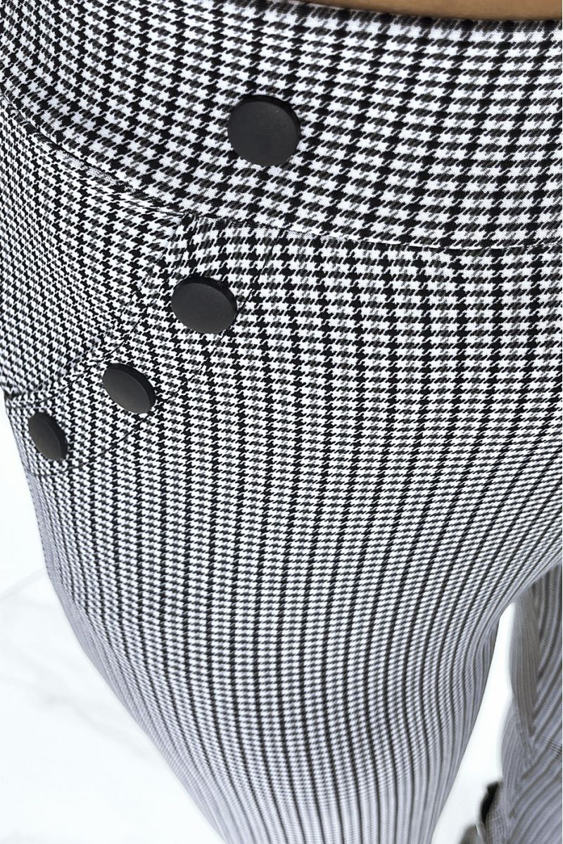 Pantalon cigarette noir extensible à motif pied de poule, taille haute - 5