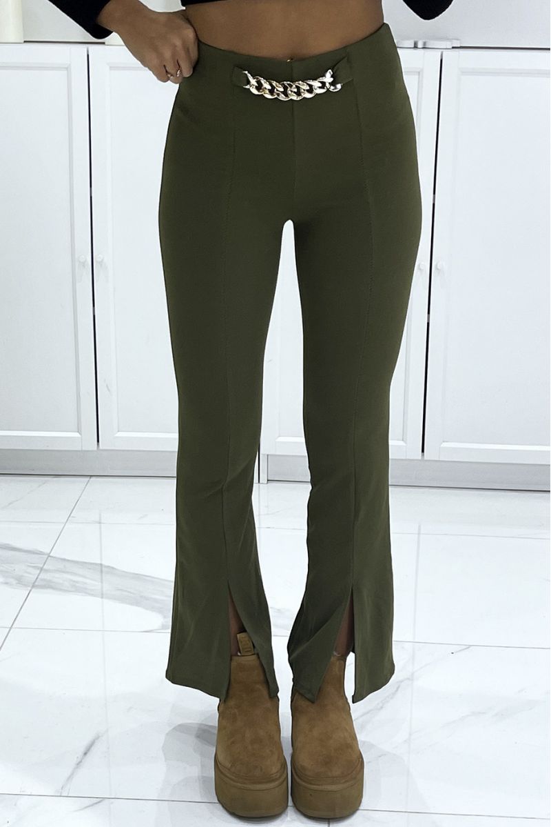 Kaki eph leg broek met split en accessoire - 1